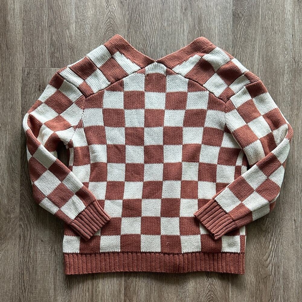 American Eagle Oversized Cardigan Tan Brown Plaid Check Size Small - Picture 4 of 4
